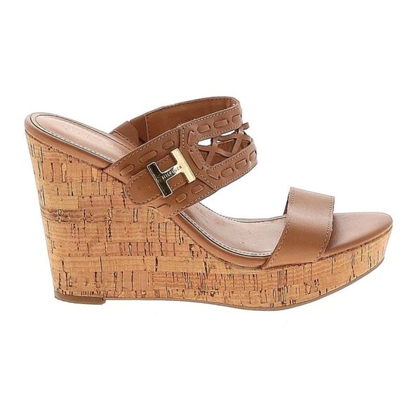 Tan Tommy Hilfiger "Jenesis" Cork Wedge Sandals - 6 - Picture 3 of 9